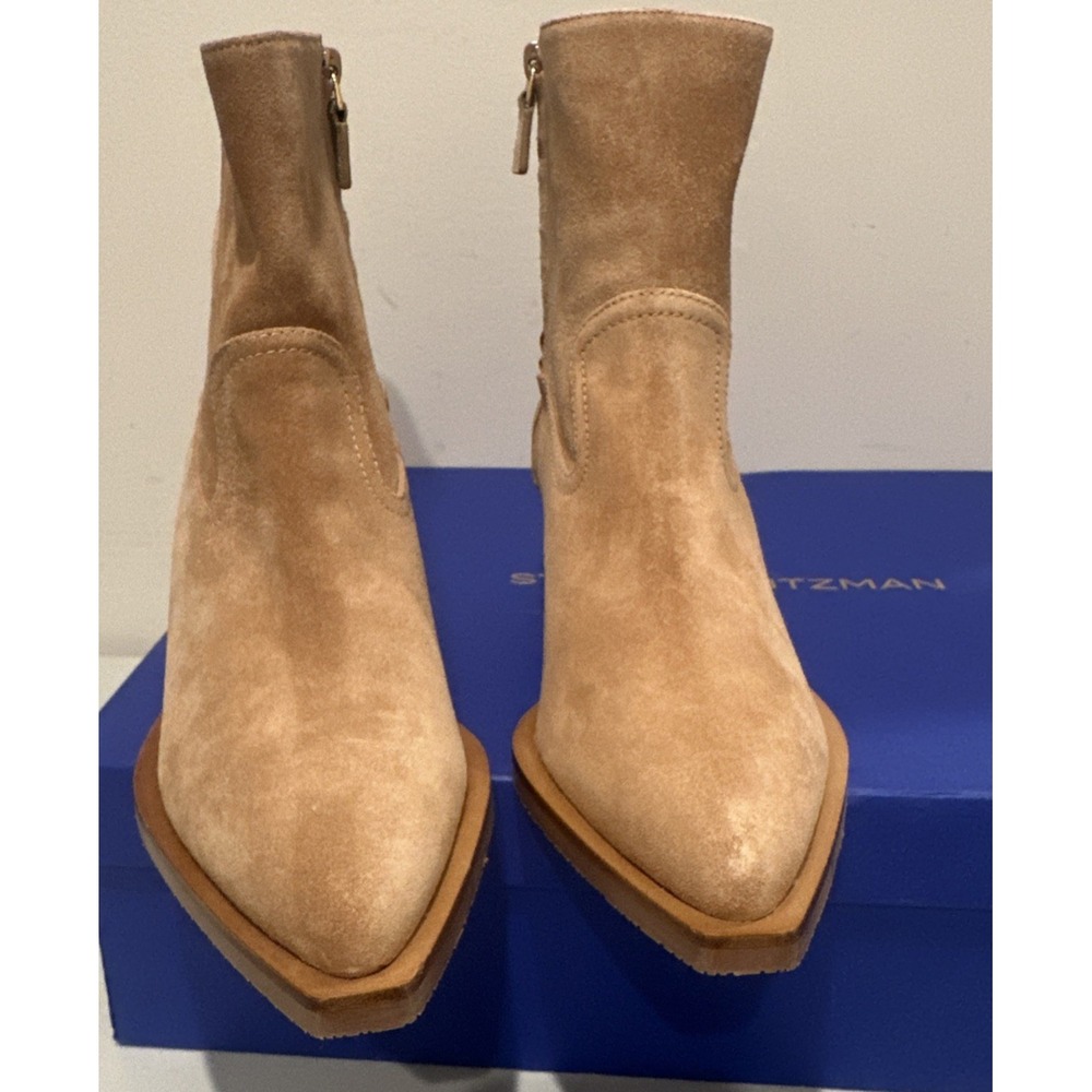 Stuart Weitzman Size 7B Tate Stacked Bootie Shoes New Camel Caramel Sport Suede